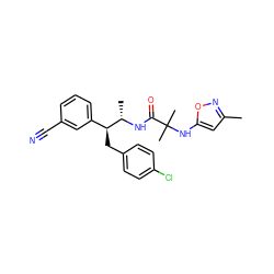 Cc1cc(NC(C)(C)C(=O)N[C@@H](C)[C@@H](Cc2ccc(Cl)cc2)c2cccc(C#N)c2)on1 ZINC000045257909