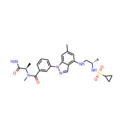 Cc1cc(NC[C@H](C)NS(=O)(=O)C2CC2)c2cnn(-c3cccc(C(=O)N(C)[C@H](C)C(N)=O)c3)c2c1 ZINC000066066666