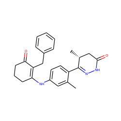 Cc1cc(NC2=C(Cc3ccccc3)C(=O)CCC2)ccc1C1=NNC(=O)C[C@H]1C ZINC000013587300