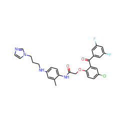 Cc1cc(NCCCn2ccnc2)ccc1NC(=O)COc1ccc(Cl)cc1C(=O)c1cc(F)cc(F)c1 ZINC000028566997