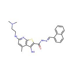 Cc1cc(NCCN(C)C)nc2sc(C(=O)N/N=C/c3cccc4ccccc34)c(N)c12 ZINC000071317606