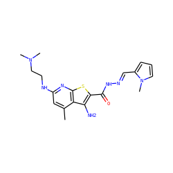 Cc1cc(NCCN(C)C)nc2sc(C(=O)N/N=C/c3cccn3C)c(N)c12 ZINC000071316854