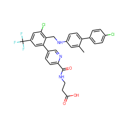 Cc1cc(NCc2c(Cl)cc(C(F)(F)F)cc2-c2ccc(C(=O)NCCC(=O)O)nc2)ccc1-c1ccc(Cl)cc1 ZINC000147992692