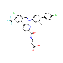 Cc1cc(NCc2cc(Cl)c(C(F)(F)F)cc2-c2ccc(C(=O)NCCC(=O)O)nc2)ccc1-c1ccc(Cl)cc1 ZINC000148328070