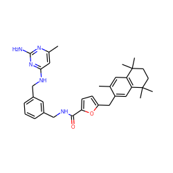 Cc1cc(NCc2cccc(CNC(=O)c3ccc(Cc4cc5c(cc4C)C(C)(C)CCC5(C)C)o3)c2)nc(N)n1 ZINC000027189081