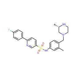 Cc1cc(NS(=O)(=O)c2ccc(-c3ccc(F)cc3)nc2)ccc1CN1CCN[C@@H](C)C1 ZINC000095598476