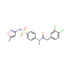 Cc1cc(NS(=O)(=O)c2ccc(N(C)C(=O)Cc3ccc(Cl)c(Cl)c3)cc2)no1 ZINC000103248925