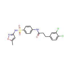 Cc1cc(NS(=O)(=O)c2ccc(NC(=O)CCc3ccc(Cl)c(Cl)c3)cc2)no1 ZINC000103250340