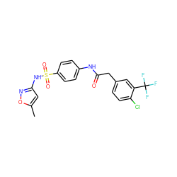 Cc1cc(NS(=O)(=O)c2ccc(NC(=O)Cc3ccc(Cl)c(C(F)(F)F)c3)cc2)no1 ZINC000103248949