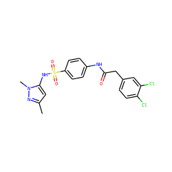 Cc1cc(NS(=O)(=O)c2ccc(NC(=O)Cc3ccc(Cl)c(Cl)c3)cc2)n(C)n1 ZINC000103250359