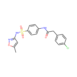 Cc1cc(NS(=O)(=O)c2ccc(NC(=O)Cc3ccc(Cl)cc3)cc2)no1 ZINC000001112112