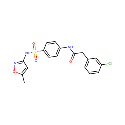 Cc1cc(NS(=O)(=O)c2ccc(NC(=O)Cc3cccc(Cl)c3)cc2)no1 ZINC000103248946