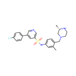 Cc1cc(NS(=O)(=O)c2cncc(-c3ccc(F)cc3)c2)ccc1CN1CCN[C@@H](C)C1 ZINC000095598462