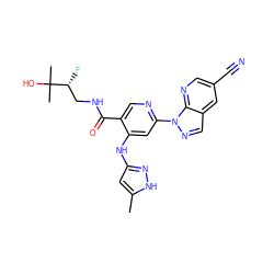 Cc1cc(Nc2cc(-n3ncc4cc(C#N)cnc43)ncc2C(=O)NC[C@@H](F)C(C)(C)O)n[nH]1 ZINC001772592930