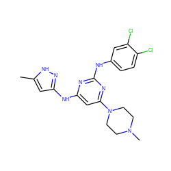 Cc1cc(Nc2cc(N3CCN(C)CC3)nc(Nc3ccc(Cl)c(Cl)c3)n2)n[nH]1 ZINC000205786548