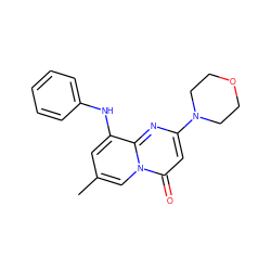 Cc1cc(Nc2ccccc2)c2nc(N3CCOCC3)cc(=O)n2c1 ZINC000473130085