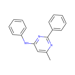 Cc1cc(Nc2ccccc2)nc(-c2ccccc2)n1 ZINC000012651935