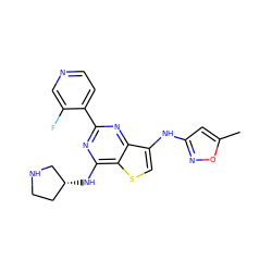 Cc1cc(Nc2csc3c(N[C@@H]4CCNC4)nc(-c4ccncc4F)nc23)no1 ZINC000653686473