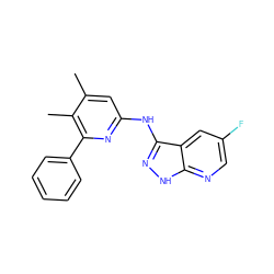 Cc1cc(Nc2n[nH]c3ncc(F)cc23)nc(-c2ccccc2)c1C ZINC000043199864