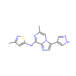 Cc1cc(Nc2nc(C)cn3c(-c4cn[nH]c4)cnc23)sn1 ZINC000064526738