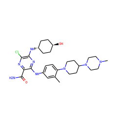 Cc1cc(Nc2nc(N[C@H]3CC[C@H](O)CC3)c(Cl)nc2C(N)=O)ccc1N1CCC(N2CCN(C)CC2)CC1 ZINC000261151500