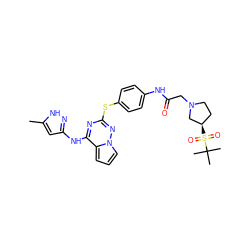 Cc1cc(Nc2nc(Sc3ccc(NC(=O)CN4CC[C@@H](S(=O)(=O)C(C)(C)C)C4)cc3)nn3cccc23)n[nH]1 ZINC000095554314