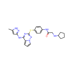 Cc1cc(Nc2nc(Sc3ccc(NC(=O)CNC4CCCC4)cc3)nn3cccc23)n[nH]1 ZINC000072179046