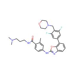 Cc1cc(Nc2nc3cccc(-c4cc(F)c(CN5CCOCC5)c(F)c4)c3o2)ccc1C(=O)NCCCN(C)C ZINC000049778037