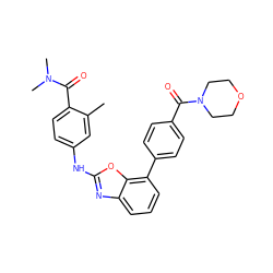 Cc1cc(Nc2nc3cccc(-c4ccc(C(=O)N5CCOCC5)cc4)c3o2)ccc1C(=O)N(C)C ZINC000049792802