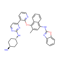 Cc1cc(Nc2nc3ccccc3o2)c2ccccc2c1Oc1ncccc1-c1ccnc(N[C@H]2CC[C@H](N)CC2)n1 ZINC000299827383