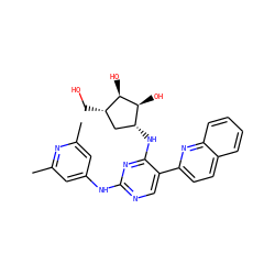 Cc1cc(Nc2ncc(-c3ccc4ccccc4n3)c(N[C@@H]3C[C@H](CO)[C@@H](O)[C@H]3O)n2)cc(C)n1 ZINC000473118749