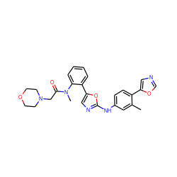 Cc1cc(Nc2ncc(-c3ccccc3N(C)C(=O)CN3CCOCC3)o2)ccc1-c1cnco1 ZINC000013490397