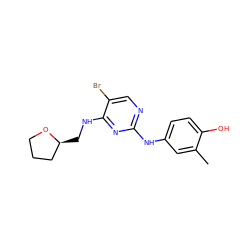 Cc1cc(Nc2ncc(Br)c(NC[C@H]3CCCO3)n2)ccc1O ZINC000299852398