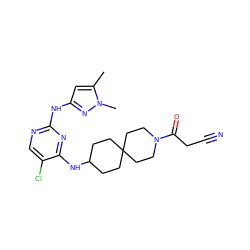 Cc1cc(Nc2ncc(Cl)c(NC3CCC4(CC3)CCN(C(=O)CC#N)CC4)n2)nn1C ZINC001772600394