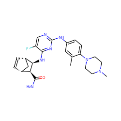 Cc1cc(Nc2ncc(F)c(N[C@H]3[C@@H](C(N)=O)[C@@H]4C=C[C@H]3C4)n2)ccc1N1CCN(C)CC1 ZINC000063298059