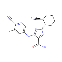 Cc1cc(Nc2nn([C@H]3CCCC[C@@H]3C#N)cc2C(N)=O)cnc1C#N ZINC000221081879