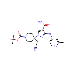 Cc1cc(Nc2nn(C3(CC#N)CCN(C(=O)OC(C)(C)C)CC3)cc2C(N)=O)ccn1 ZINC000222093737