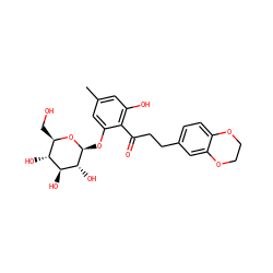 Cc1cc(O)c(C(=O)CCc2ccc3c(c2)OCCO3)c(O[C@@H]2O[C@H](CO)[C@@H](O)[C@H](O)[C@H]2O)c1 ZINC000028390285