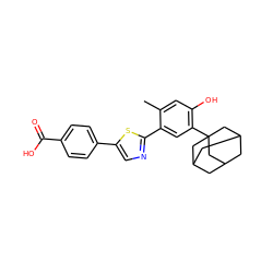 Cc1cc(O)c(C23CC4CC(CC(C4)C2)C3)cc1-c1ncc(-c2ccc(C(=O)O)cc2)s1 ZINC000103265862