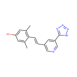 Cc1cc(O)cc(C)c1/C=C/c1cncc(-c2nnn[nH]2)c1 ZINC000034947130