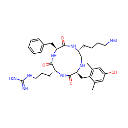 Cc1cc(O)cc(C)c1C[C@@H]1NC[C@@H](CCCCN)NC(=O)[C@H](Cc2ccccc2)NC(=O)[C@@H](CCCNC(=N)N)NC1=O ZINC001772607205