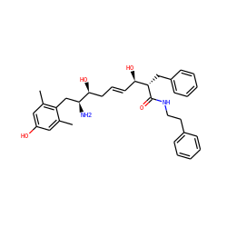 Cc1cc(O)cc(C)c1C[C@H](N)[C@@H](O)C/C=C/[C@@H](O)[C@H](Cc1ccccc1)C(=O)NCCc1ccccc1 ZINC000027736804