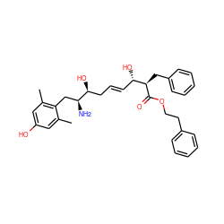 Cc1cc(O)cc(C)c1C[C@H](N)[C@@H](O)C/C=C/[C@H](O)[C@@H](Cc1ccccc1)C(=O)OCCc1ccccc1 ZINC000027741100