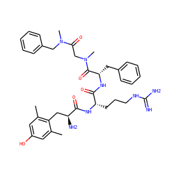 Cc1cc(O)cc(C)c1C[C@H](N)C(=O)N[C@@H](CCCNC(=N)N)C(=O)N[C@@H](Cc1ccccc1)C(=O)N(C)CC(=O)N(C)Cc1ccccc1 ZINC000299865911