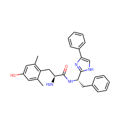 Cc1cc(O)cc(C)c1C[C@H](N)C(=O)N[C@@H](Cc1ccccc1)c1nc(-c2ccccc2)c[nH]1 ZINC000095579009