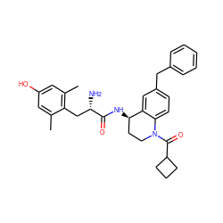 Cc1cc(O)cc(C)c1C[C@H](N)C(=O)N[C@@H]1CCN(C(=O)C2CCC2)c2ccc(Cc3ccccc3)cc21 ZINC000653872516