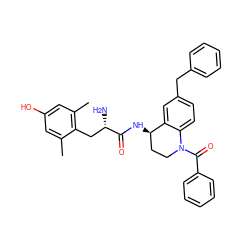 Cc1cc(O)cc(C)c1C[C@H](N)C(=O)N[C@@H]1CCN(C(=O)c2ccccc2)c2ccc(Cc3ccccc3)cc21 ZINC000653872525