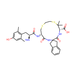 Cc1cc(O)cc(C)c1C[C@H](N)C(=O)N[C@@H]1CSCCSC(C)(C)[C@H](C(=O)O)NC(=O)C2(Cc3ccccc3C2)NC1=O ZINC000169309315