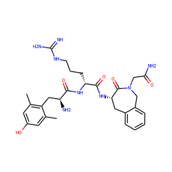 Cc1cc(O)cc(C)c1C[C@H](N)C(=O)N[C@H](CCCNC(=N)N)C(=O)N[C@H]1Cc2ccccc2CN(CC(N)=O)C1=O ZINC000071295052