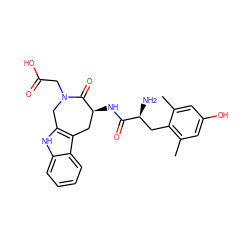 Cc1cc(O)cc(C)c1C[C@H](N)C(=O)N[C@H]1Cc2c([nH]c3ccccc23)CN(CC(=O)O)C1=O ZINC000040393583